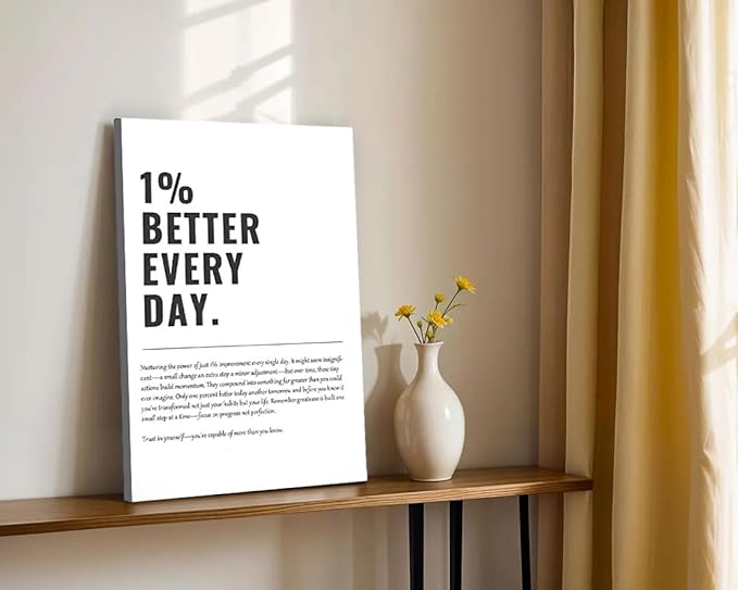 Framed 1% Better Every Day Motivational canvas Wall Art Inspirational Wall decoration pictures Growth Mindset Self Improvement Quote Poster Prints for Office Gym Classroom or Home Décor 16x24in