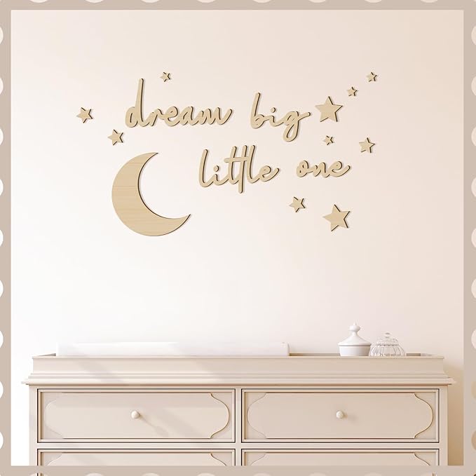 15 Pcs Moon and Stars Nursery Decor Dream Big Little One Wall Decor Boho Neutral Babyroom Wall Art Nursery Sign for Boys Girls Bedroom Home Farmhouse Living Playroom(Wood Color)