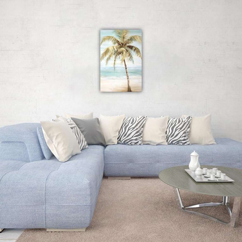 LURENCZH Tropical Beach Canvas Wall Art Seaside Palm Tree Picture Wall Decor Ocean Scenery Painting Prints for Bathroom Decor Framed(Beach-1,28.00" x 42.00")