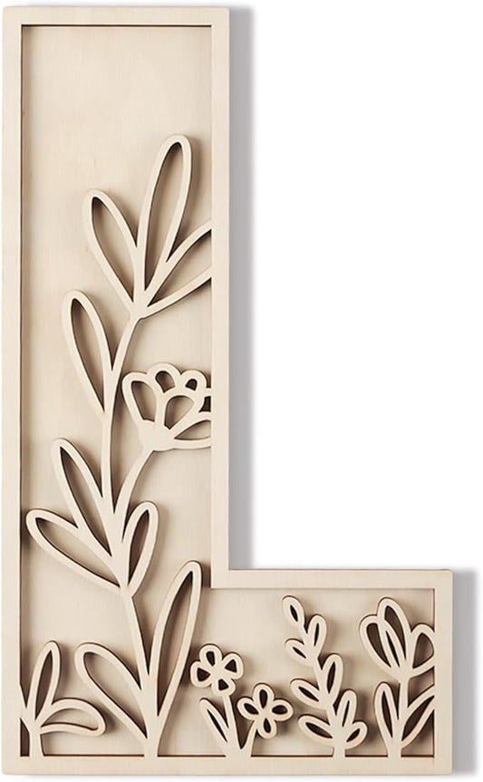 Layered 12 Inch Large Wooden Letters for Wall Decor, Flowered Paintable Wooden Nursery Letters for Crafts Wood Alphabet Letter L for Birthday Boho Nursery Name Sign Wedding Home Decoration