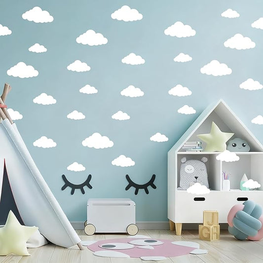 Cloud Wall Decals, 8 Sheets 104Pcs White Clouds Vinyl Wall Stickers Peel and Stick Cloud Decals for Bedroom Home Nursery Classroom Wall Art Decorations