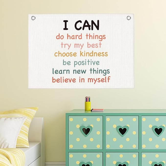 Positive Affirmations Wall Hanging Banner Flag Inspirational Decor for Office Toddler Playroom Nursery Bedroom Trendy Room Motivational Quotes
