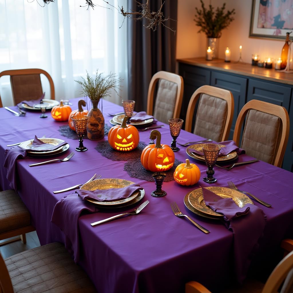 sancua Rectangle Tablecloth - 90 x 132 Inch - Stain and Wrinkle Resistant Washable Polyester Table Cloth, Decorative Fabric Table Cover for Dining Tables, Buffet Parties and Camping, Purple