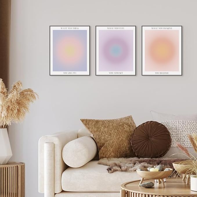 PLKMN Aura Angel Wall Art Set of 3, Aesthetic Gradient Canvas Prints, Inspirational Spiritual Posters for Living Room, Bedroom, Porch, 8x10 Inch, Unframed
