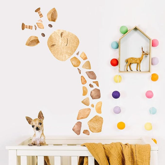 Large Giraffe Wall Decal, Cute Giraffe Wall Stickers, DIY Safari Animal Wall Decor for Nursery Baby Bedroom Kindergarten