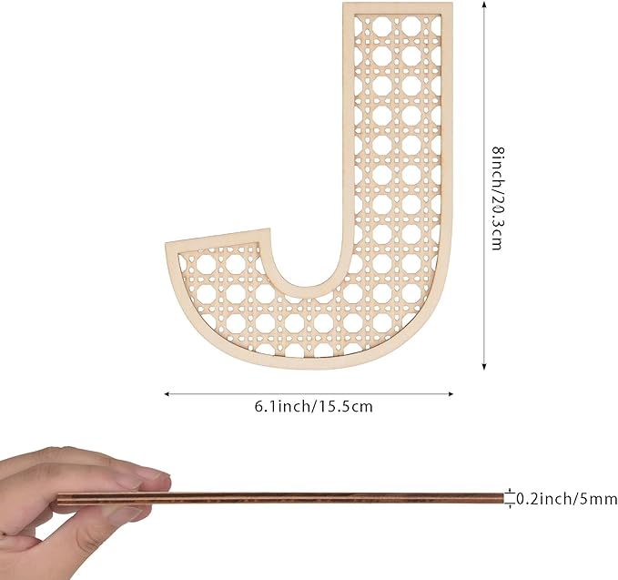 Wooden Rattan Letters 8 inch Wood Letters J for Wall Decor Crafts Boho Nursery Decor for Baby Shower Wedding Bedroom Name Signs Large Rustic Letter Home Decoration