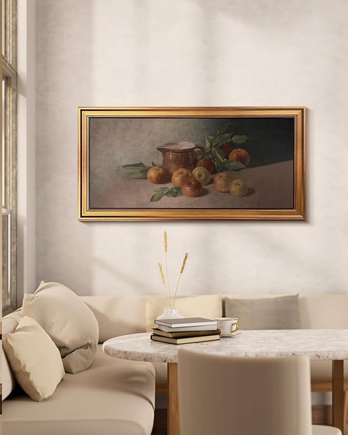 HUARCEY Gold Framed Vintage Wall Art for Living Room Harvest Apples Still Life Oil Painting Large Cottagecore Room Decor Picture Canvas Print Farmhouse Fruit Wall Decor Bedroom Kitchen Bathroom 20x40