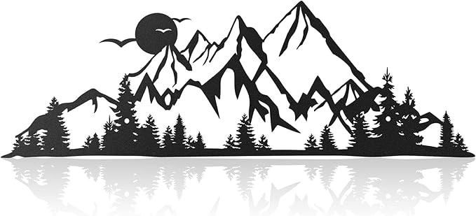 Demissle Mountain Range Metal Wall Art Decor Summit Rustic Wall Sign Forest Home Decor Sign Mountain Scene Art, 15.7 x 5.3 Inch(Black)