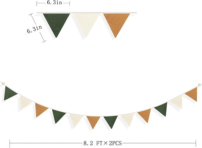 2 Sets of Green Yellow White Nursery Garland 24Pcs Retro Fabric Linen Pennant Banner Flags Triangle Streamers for Baby Playroom Decor Kids Woodland Camping Birthday Baby Shower Boho Party Decorations