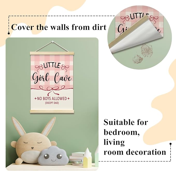 Littil Girl Cave Posters Hanger Frame for Girls Room Hanging Pink Bows Poster for Bedroom Kids Room Classroom Decor Wall Art Decor for Nursery Playroom Canvas Wall Art Print 16x12 Inches - YY045