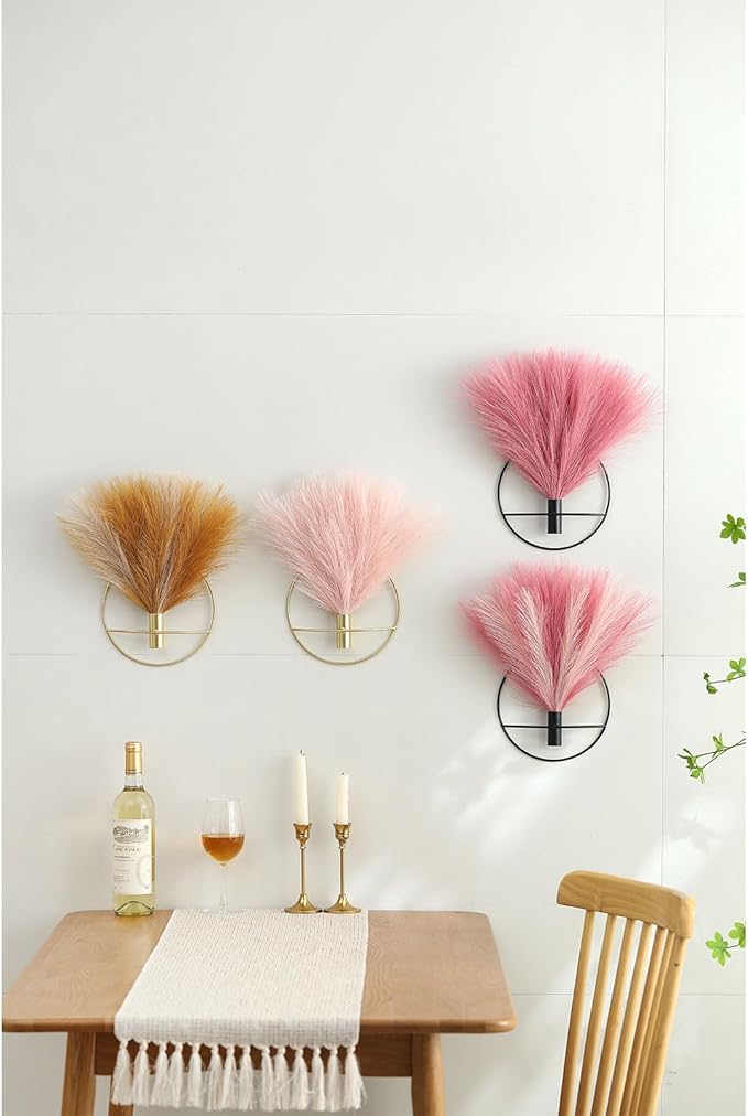 Pretty Jolly Boho Wall Art, Hanging Artificial Pampas Display, 2 Pack - Living Room, Bedroom, Bathroom, Dining Room