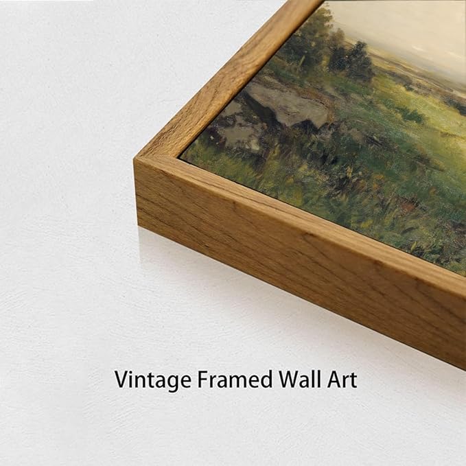 OIQArtOIQ Framed Vintage Landscape Wall Art Lake Natural Scenery Oil Painting Canvas Prints Country Farmhouse Decor Aesthetic Pictures for Kitchen Bedroom Living Room Bathroom