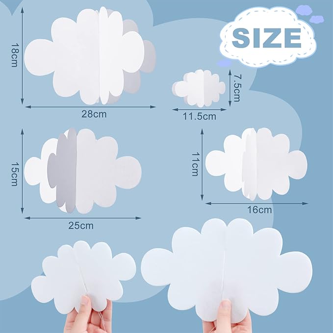 8 Pcs Classroom 3D Cloud Decoration Hanging for Ceiling Party Decoration Artificial Cloud Ornament Hanging Ceiling Wall Decor for Birthday Wedding Baby Shower Nursery Children Room(Lovely,White)