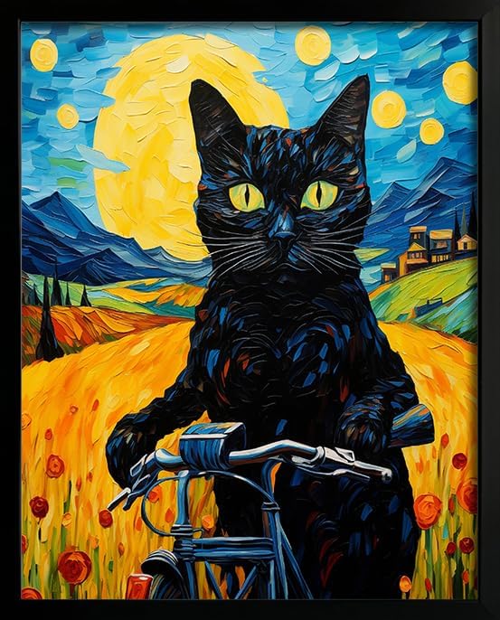 Hamduker Van Gogh Wall Art Cat Poster Starry Night Funny Bathroom Vintage Wall Art Posters for Room Kids Bedroom Living Room Home Aesthetic (Size: 11'' x 14''x1pcs)