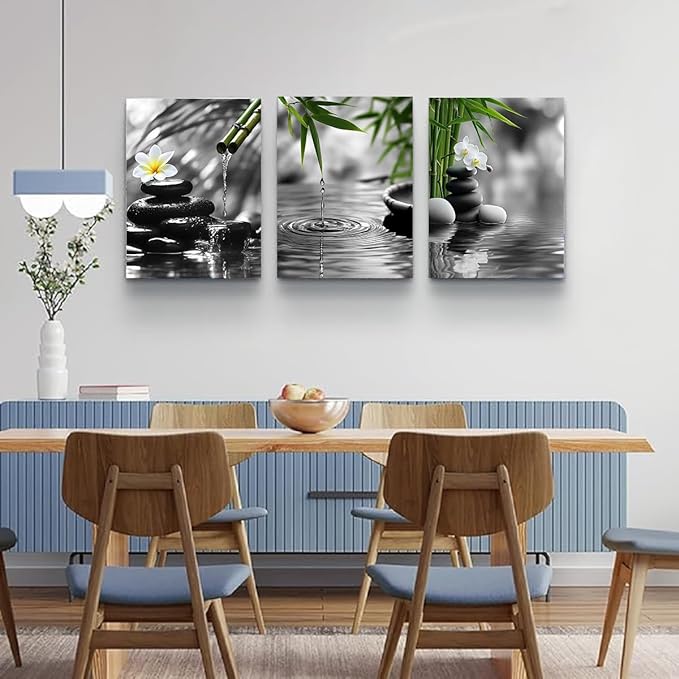 Yxbhhym Bathroom Zen wall art Black and White Green Decor Gray Canvas Pictures Zen Poster Prints Buddha Artwork for Spa Bedroom Wall Art Kitchen Office Home Living Room Decor Framed