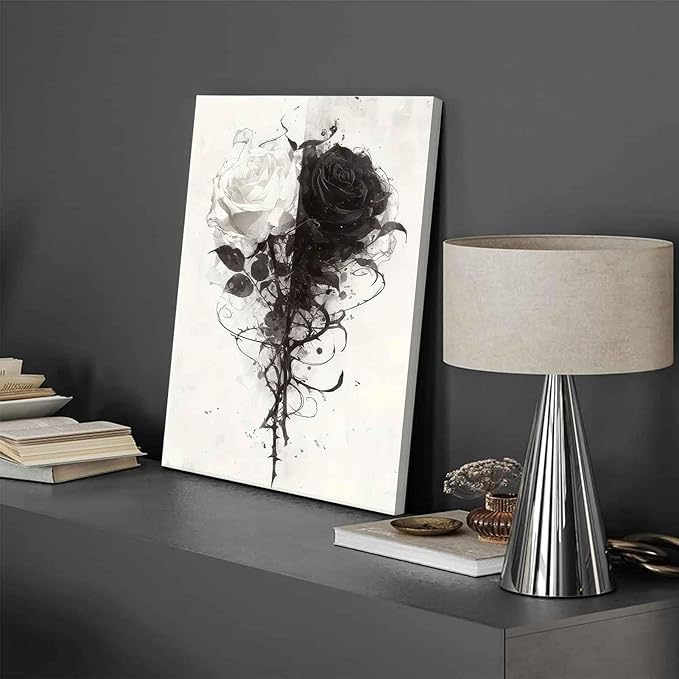 Black And White Rose Canvas Wall Art Grey Floral Roses painting Decor Pictures Modern Abstract Flower Plant Posters Prints for Living Room Bedroom office corridor bathroom Decoration