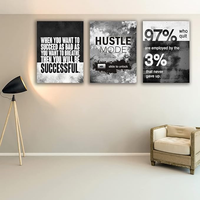 Motivational Painting Wall Art 3 Pieces Canvas Print Success Wall Art for Home Office Living Room Leader Canvas Quotes Inspirational Positive Poster Framed Motivation Artwork [60''Wx 28''H]