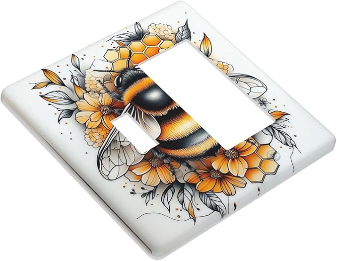 Outlet Covers Bee Honeycomb Flowers Plant Leaves 1 Toggle 1 Rocker Combination Decorative Wall Plate Electrical Switch Plates Light Switch Cover Plate For Nursery Kids Room Decor