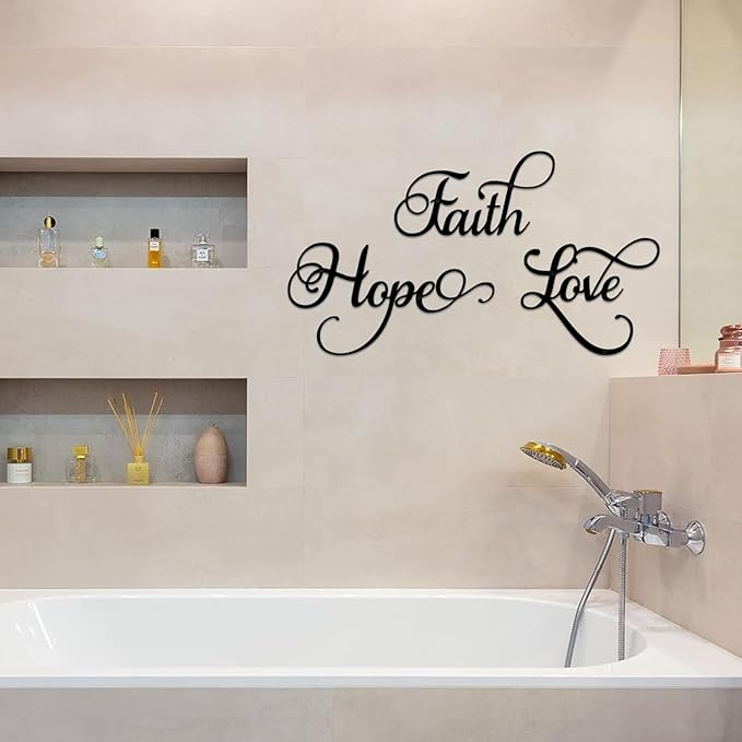 ESTART Faith Hope Love 3 Pieces Metal Wall Decor Inspirational Black Letter Sign Wall Art Rustic Vintage Farmhouse Word Metal Sign Family Wall Decor for Home Bedroom Living Room