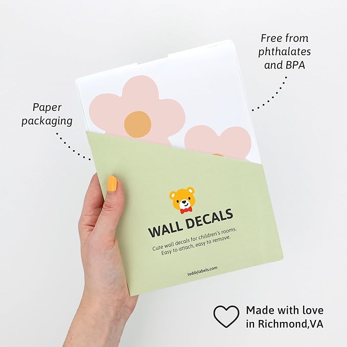 Daisy Blush Pink Boho Flowers Decals - Easy-to-Apply & Removable Wall Stickers: Transform Your Toddlers Bedroom with Durable, Vibrant Peel-and-Stick Wall Decor – Stickers for Kids