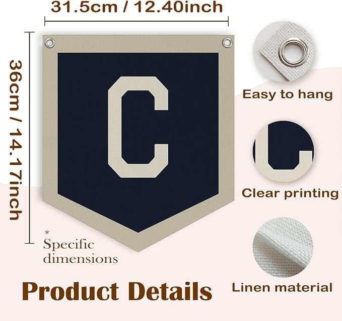 Lacama Toddler Boys Room Decor Name Pennant Flag Personalized Baby Gifts,Vintage Sports Baby Boy Nursery Wall Art,Name Sign for Toddler Bedroom Playroom Kidsroom,Baby Boy Gifts,Letter C 12x14 in