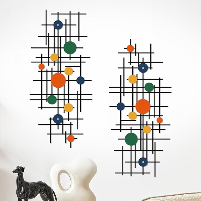 ruelen Set of 2 Minimalist Geometric Wall Decor - Modern Metal Wall Art for Living Room, Bedroom & Office – Abstract 2D Design in Bright Colorful Style