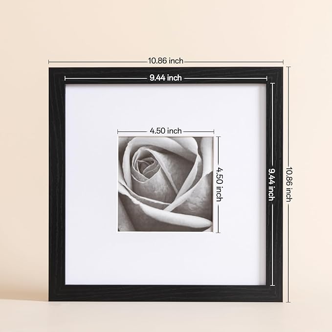 eletecpro 10x10 Picture Frames Set of 9 with Clear Acrylic Cover, Display 5x5 Photos with Mat or 10x10 Without, Classic and Sturdy Square Collage Gallery Wall Decor, Easy Wall Mount, Black