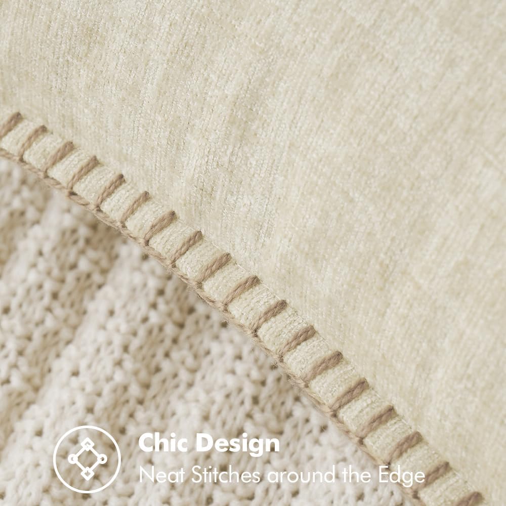 MIULEE Pack of 2 Christmas Pillow Covers 16x16 Inch Cream White Farmhouse Decorative Throw Pillow Covers with Stitched Edge Soft Chenille Solid Dyed Couch Pillow Covers for Sofa Bed Living Room
