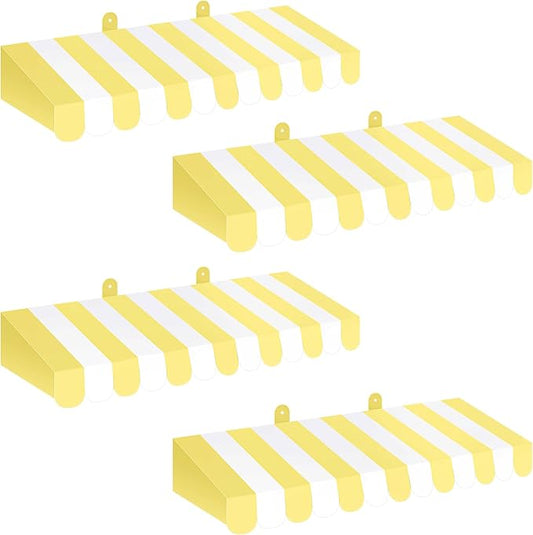 Boao 4 Pack Circus Awning Decoration 3D Stripe Cardboard Awning Carnival Wall Decor Circus Party Favors for Lemonade Stand Bakery Ice Cream Truck Bulletin Board Decor(Yellow and White)
