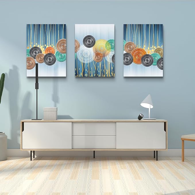DZRWUBHS Abstract Canvas Wall Art - Large Artwork Set of 3 for Living Room, Office, Bedroom & Bathroom - Boho & Minimalist Decor