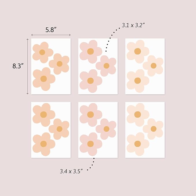 Daisy Blush Pink Boho Flowers Decals - Easy-to-Apply & Removable Wall Stickers: Transform Your Toddlers Bedroom with Durable, Vibrant Peel-and-Stick Wall Decor – Stickers for Kids
