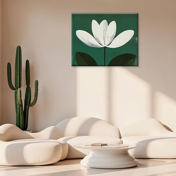 Modern White Flower Canvas Wall Art Print Minimalist Floral Picture Painting Artwork Aesthetic Wall Decor for Home Living Room Bedroom 8x10 Framed
