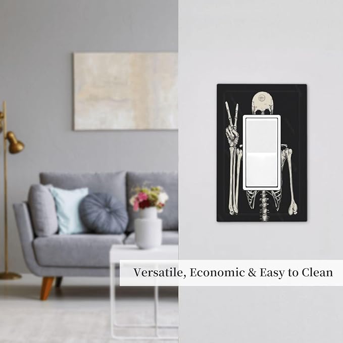 Decorative Outlet Covers Skeleton Skull Boho Hippie Dark Background 1 Gang Single Rocker Light Switch Cover Plate Wall Plates Gfci Faceplate For Cabin Office Decor