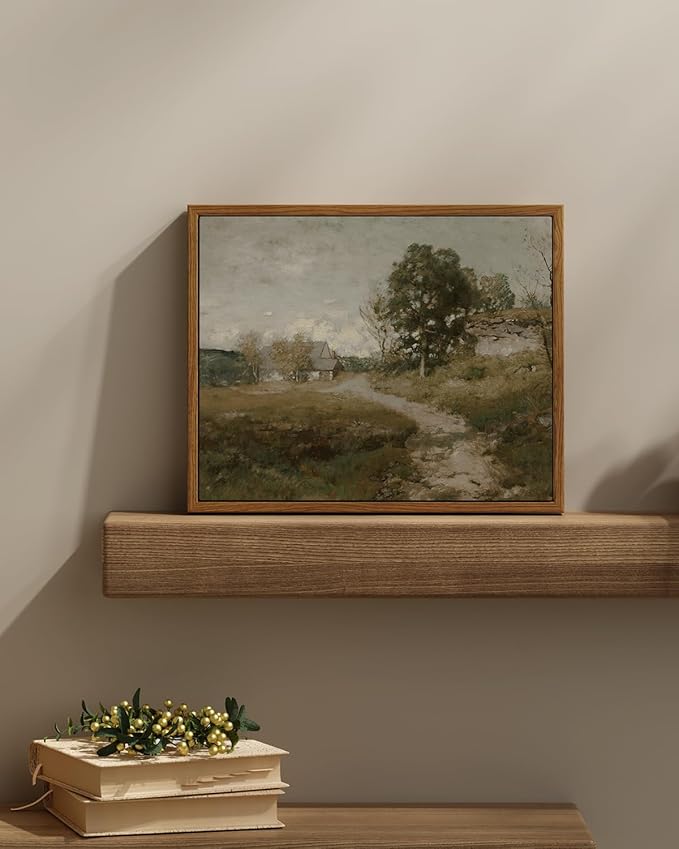 InSimSea Framed Canvas Wall Art Vintage Decor, Room Decor Rural Path Landscape Paintings Prints, Farmhouse Wall Art for Living Room, Vintage Countryside Pictures for Bathroom Wall Decor, 11"x14"