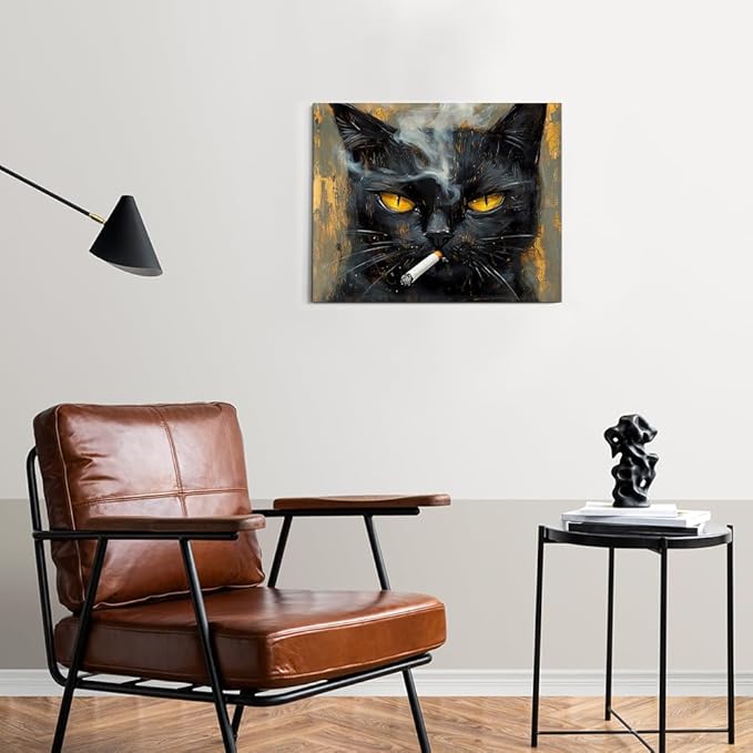 Funny Cat Wall Art Decor Quirky Cat Canvas Print Poster Trendy Framed Picture Painting Wall Decorations for Home Living Room Man's Bedroom 8x10 Inch
