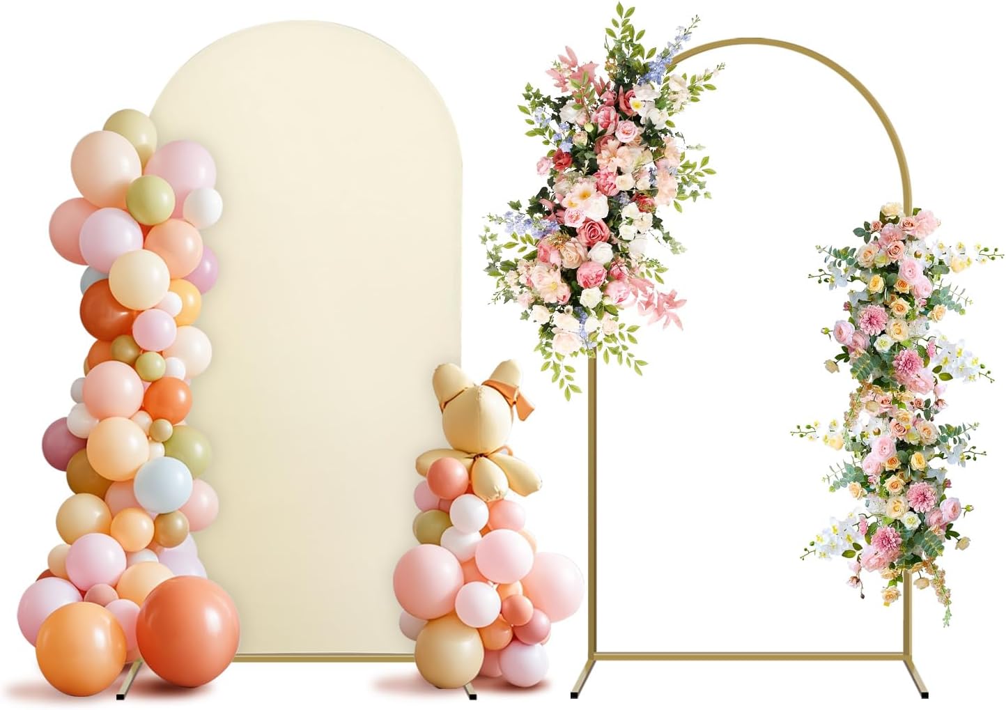 Arch Backdrop Stand and Cover Set, Metal Balloon Arch Backdrop 6.6ft, Gold Arched Stand Frame for Wedding, Parties,Birthday, Backdrop Decorations (Beige,6.6ft)
