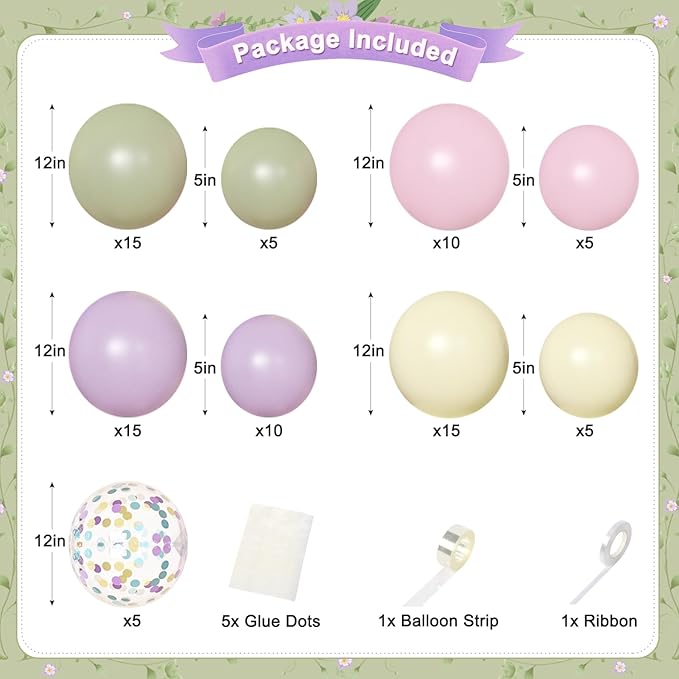 Wildflower Birthday Decorations, Sage Green Pastel Pink Purple Yellow Foil Confetti Balloons Happy birthday Banner Multicolor Butterfly Fringe Curtains Birthday Decorations for Baby Women Girls Teens