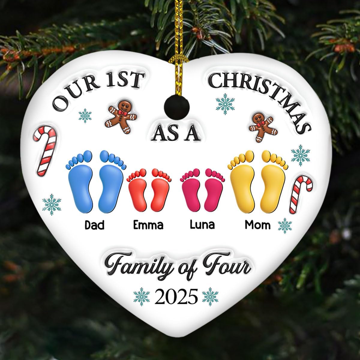 Custom 3D Effect Heart Ornament – Our First Christmas, Personalized Gift for Newly Married Brides, Ideal Holiday Keepsake