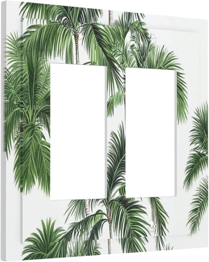 Decorative Outlet Covers Palm Trees Tropical Green Plant Palm Leaf 2 Gang Double Gfci Rocker Electrical Wall Panels Light Switch Cover Plate For Bed Room Bathroom Decor