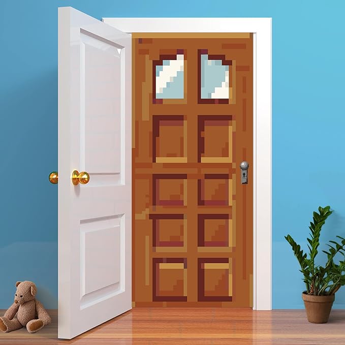 Pixel Room Decor Miner Door Cover Backdrop Mining Wall Decal Video Game Themed Birthday Party Decorations Fabric Door Cling Banner for Kids Boy Bedroom Accessories Home Pixel Poster Supplies 79X35Inch