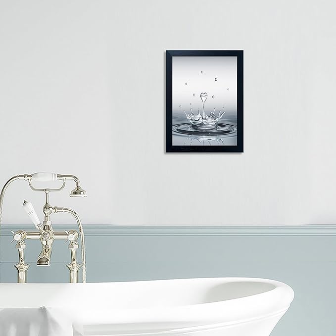 Bathroom Pictures Wall Decor, Guest Bathroom Decor Wall Painting, Heart Water Drop Splash Modern Canvas Pictures Print, Black Framed Artwork