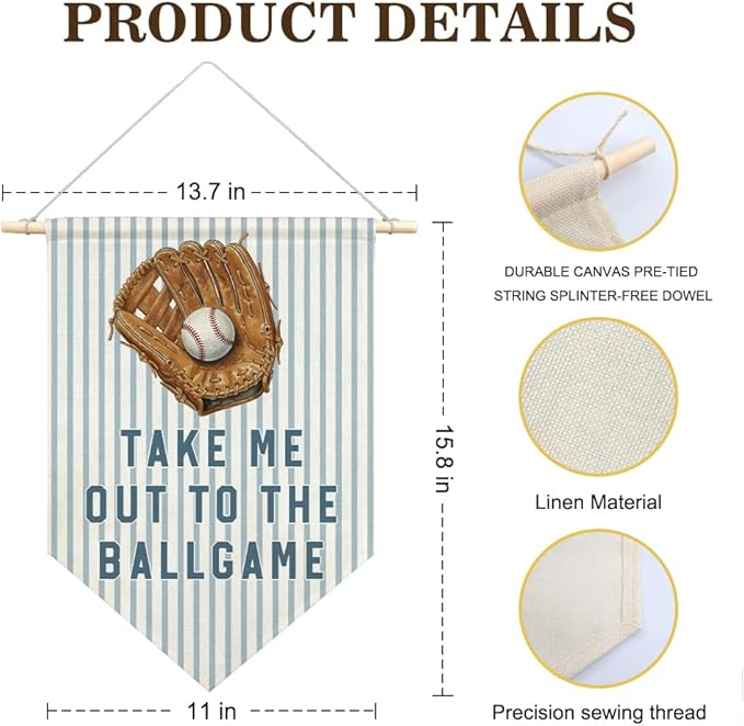 AGMDESIGN Take Me Out To The BallGame Pennant Flag Banner, Vintage Baseball Wall Decor for Toddler Boys Sports Room Nursery Classroom, Sports Decor for Kids Bedroom, Ballgame Lovers Gifts for Son Teen