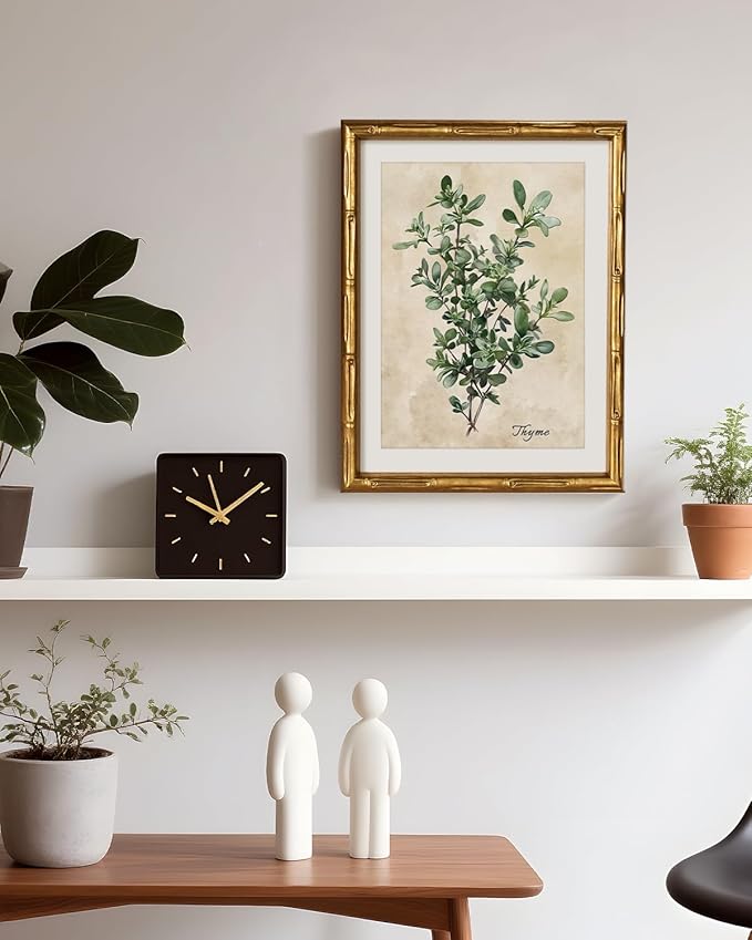 VIYYIEA Bamboo Detail Design Gold Framed Wall Art, Thyme Canvas Prints, Vintage Wall Art Bamboo Style Botanical Wall Decor for Living Room, Picture Print Painting, 11 x 14 Inch