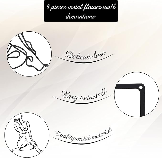 Photect 3 Pcs Metal Wall Art Decor Minimalist Abstract Woman Wall Art Metal Modern Line Drawing Decor Female Single Line Home Hanging for Bedroom Bathroom Living Room Christmas Housewarming(Modern)