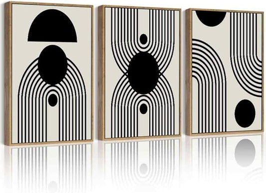 Drsoum Black Abstract Boho Wall Art Framed Modern Bohemian Wall Decor Geometry Lines Prints Ready to Hang 11x14in Natural Framed