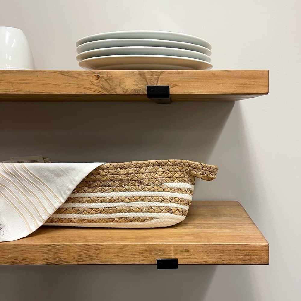 Rustic Shelves with J-Brackets Set of 2, Industrial Shelf, Kitchen Shelves, Solid Wood, Decorative Wall Storage, Heavy Duty, URBANDI (Brown, 12Wx12D)