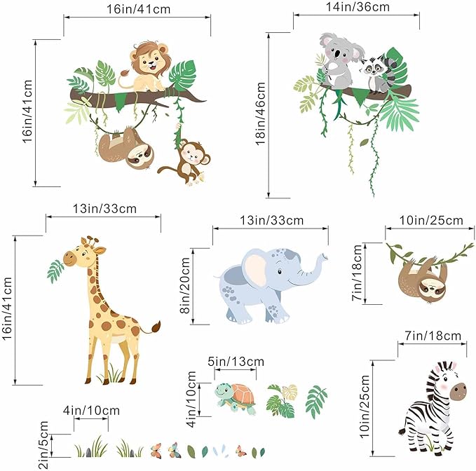Animal Wall Decals for Baby: Peel & Stick Wall Stickers for Nursery Kids Room Decor - Forest & Safari Theme - Easy to Apply & Removable - Ages 0-12 Years