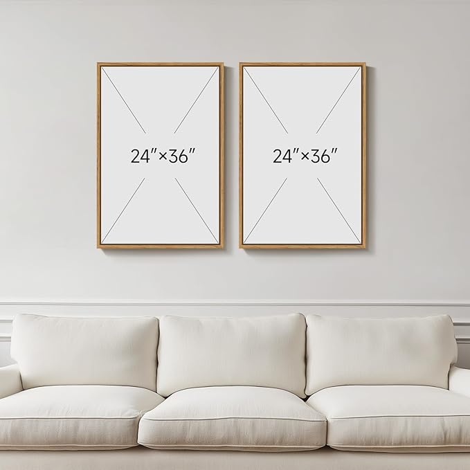Large Framed Boho Desert Wall Art for Living Room, Set of 2 Sun and Moon Cactus Landscape Artwork, Mid Century Modern Bohemian Paintings Prints for Bedroom Home Office Hallway Wall Decor, 24x36 Inch