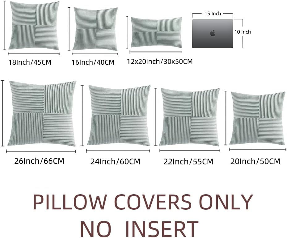 Fancy Homi 2 Packs Grey Blue Euro Decorative Throw Pillow Covers 28x28 Inch for Couch Bed Sofa, Rustic Farmhouse Boho Home Decor, Soft Corss Corduroy Patchwork Textured Square Cushion Case 71x71 cm