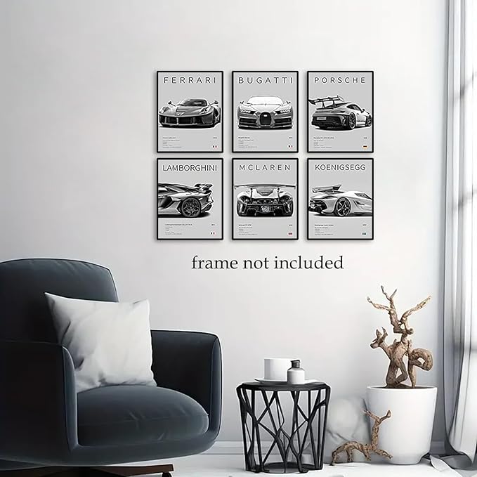 CSLGQGV Car Poster Vintage Racing Car Wall Art Supercar Canvas Prints Painting For Men Room Pictures Guys Dorm Room Aesthetics Decor Bedroom Office (Unframed,8×10inch,6pcs)